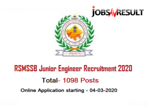 RSMSSB 1098 Junior Engineer Recruitment 2020